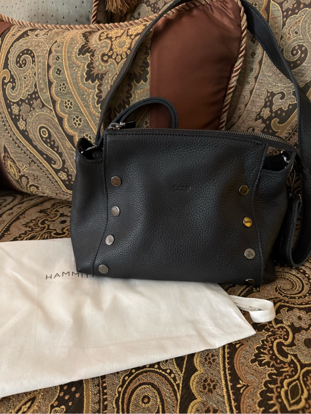 HAMMITT Bryant Pebbled Leather Medium Shoulder Crossbody - Black Gunmetal